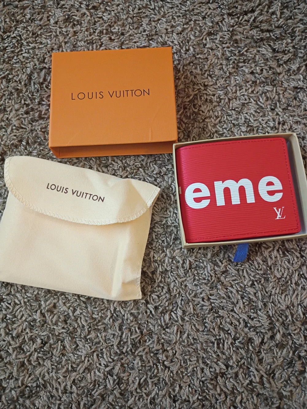 Louis Vuitton Red Bi-Fold Wallet with White Script